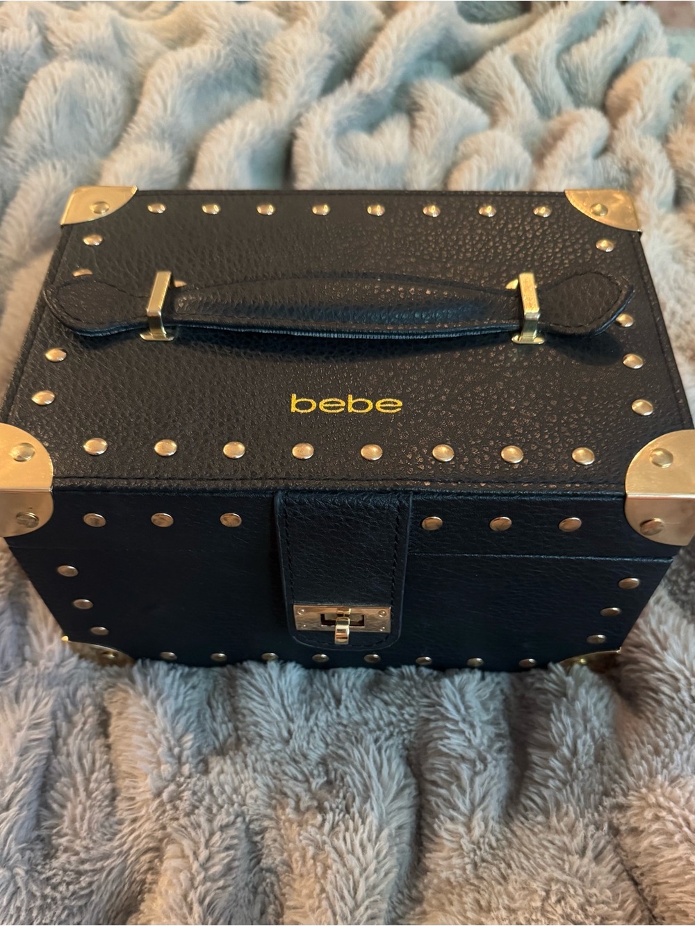 bebe Black Jewelry Trunk with Gold Studs and Hardware